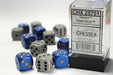 CHX25701 6 Blue/yellow, 6 Dark Grey/black Opaque16mm dice d6 (12)