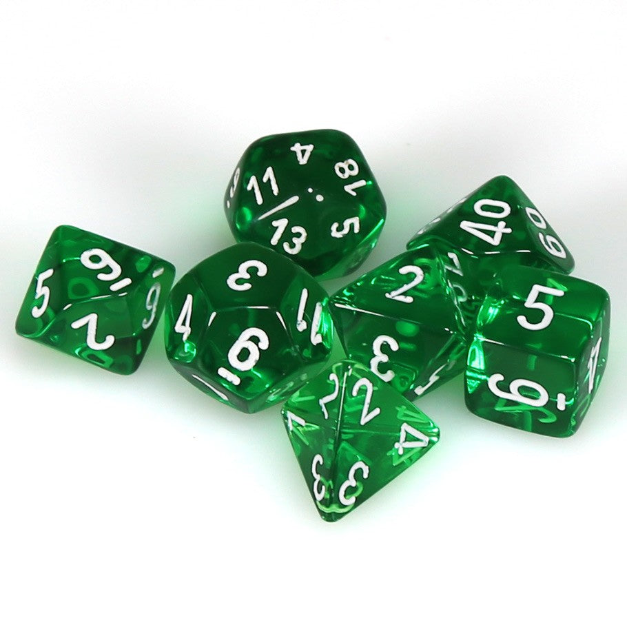 CHX23075 Translucent Polyhedral Green/white 7-Die Set Chessex