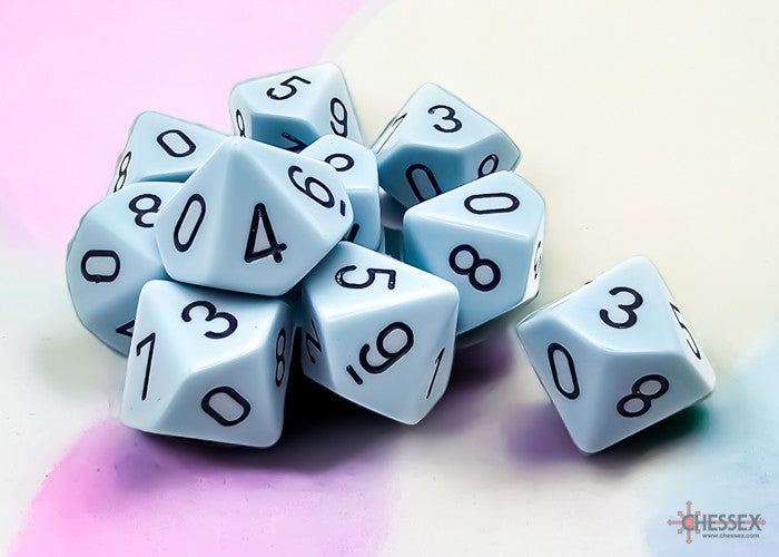 CHX25266 Opaque Pastel Blue/black Set of Ten d10s