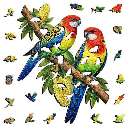 A3 Eastern Rosella Pair Wooden Puzzle - Puzzle ART