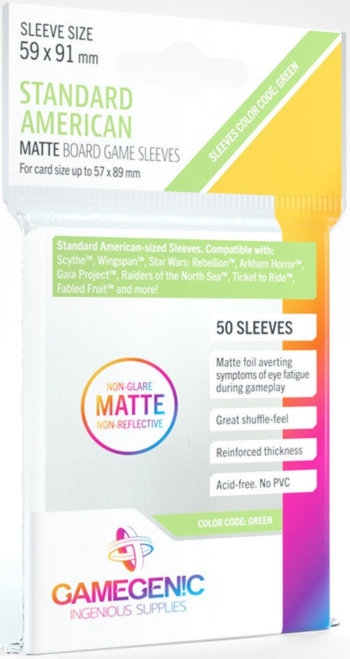 Matte Standard American Board Game Sleeves (59mm x 91mm) (50 Sleeves Per Pack) - Gamegenic