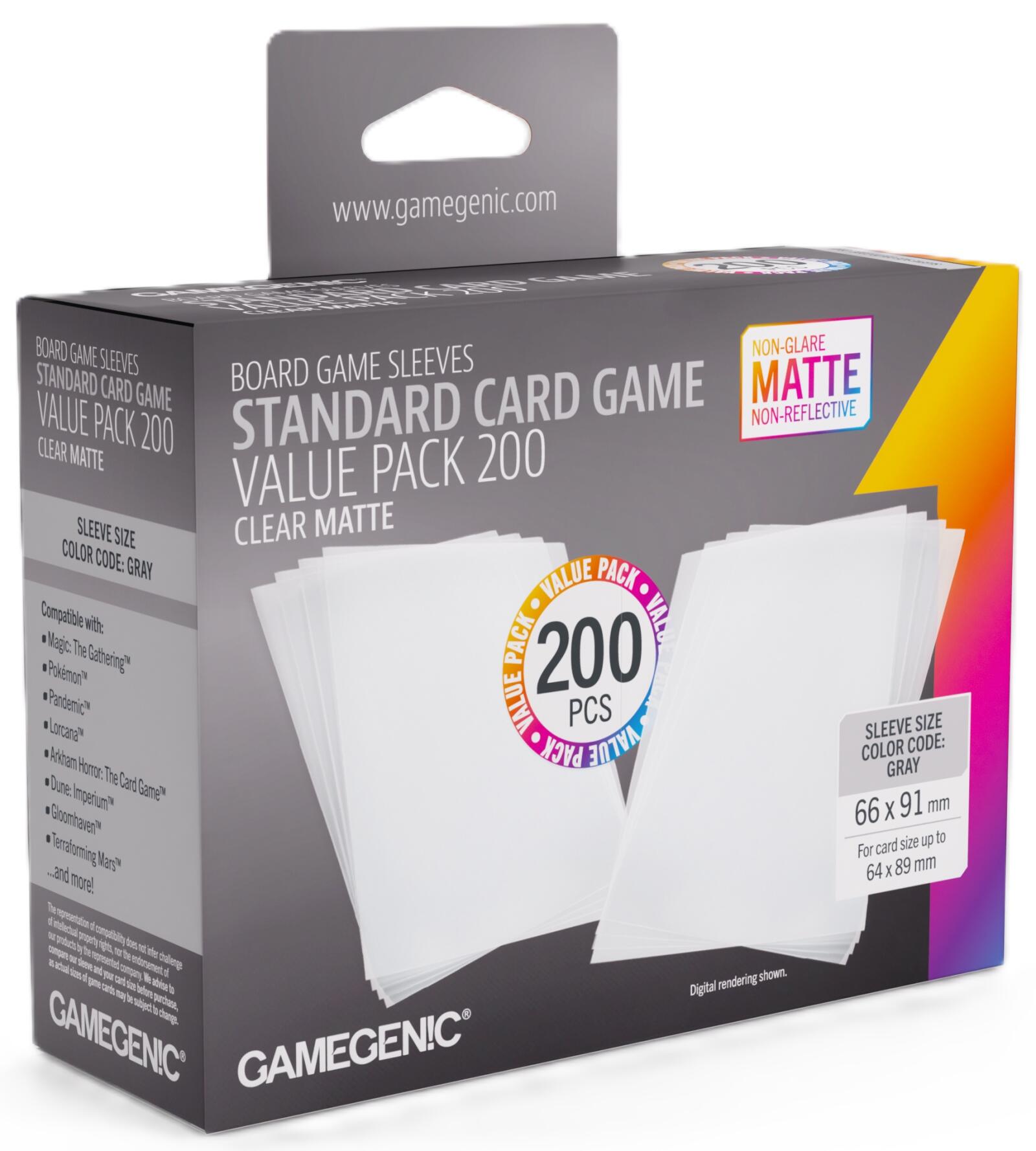Matte Standard Sleeves Value Pack Box Ver. (66mm x 91mm) (200 Sleeves Per Pack) - Gamegenic