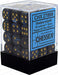 CHX27899 Lustrous 12mm d6 Shadow/gold Dice Block (36 dice) Chessex