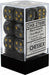 CHX27698 Lustrous 16mm d6 Black/gold Dice Block (12 dice) Chessex