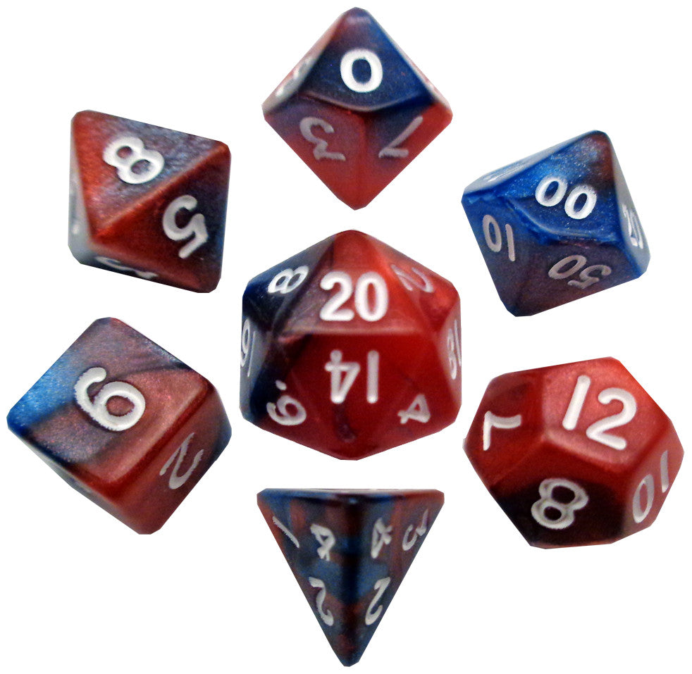 MDG Mini Polyhedral Dice Set White Numbers - Red/Blue