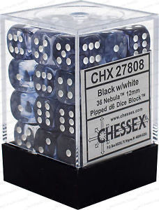 CHX27808 Nebula 12mm d6 Black/white Dice Block Chessex