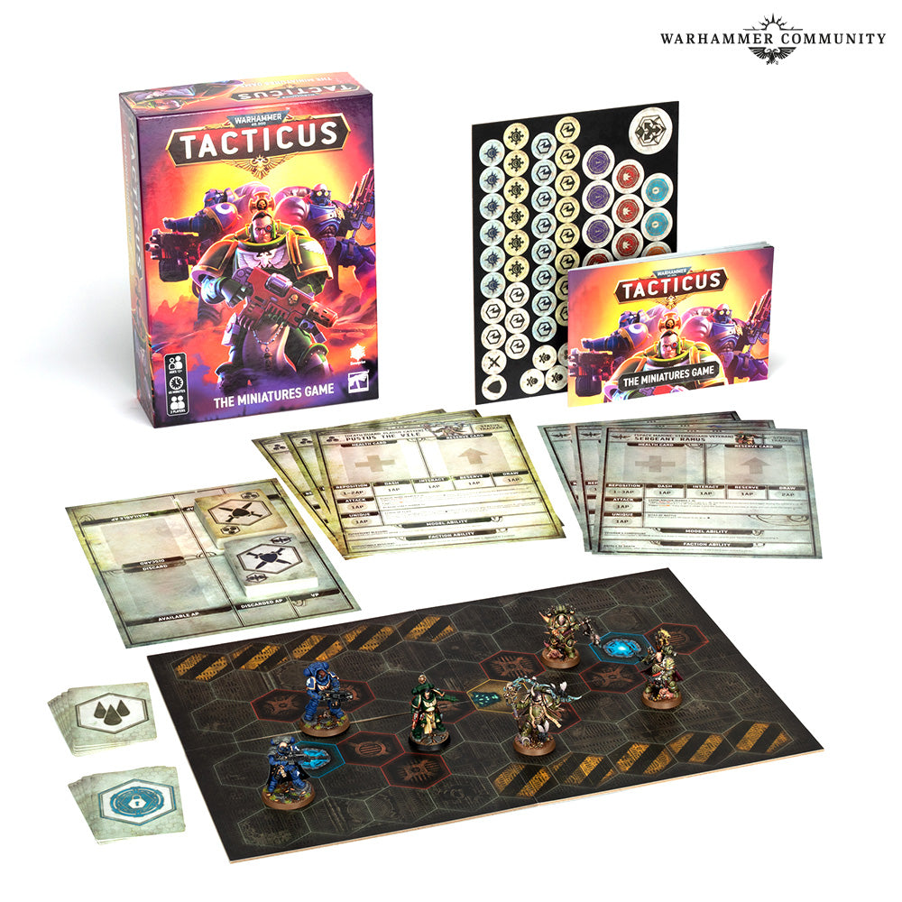 Warhammer 40,000 Tacticus – The Miniatures Game box and contents