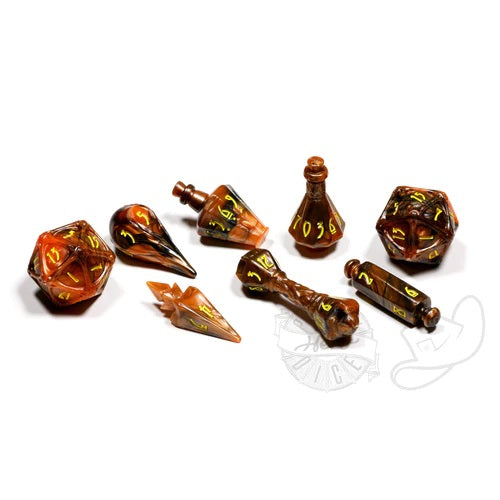 Smoldering Ember Wizard 8 Dice Set - PolyHero Dice