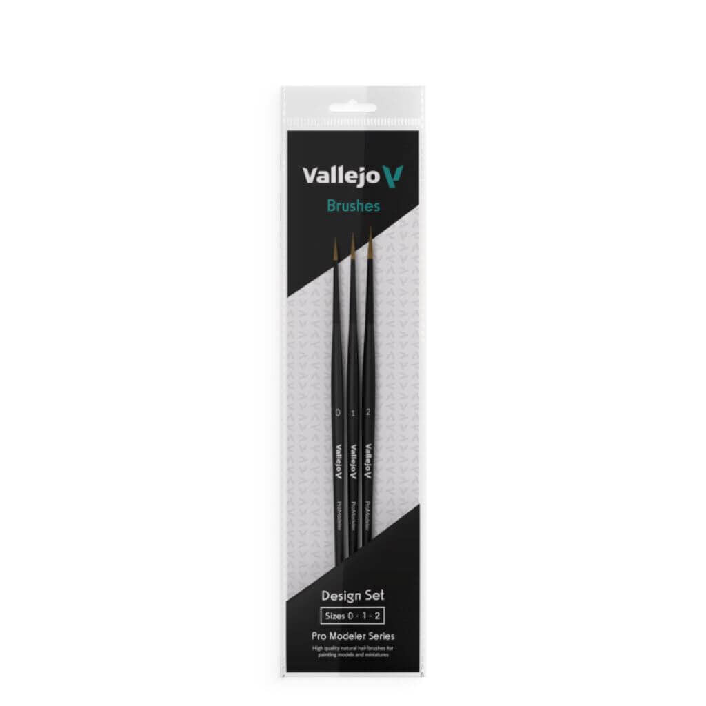 Vallejo Hobby Brush: Pro Modeler Design Set Natuarl Hair  Sizes 0, 1 & 2