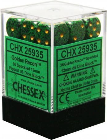 CHX25935 Golden Recon D6 Speckled 12mm 36 Dice Block