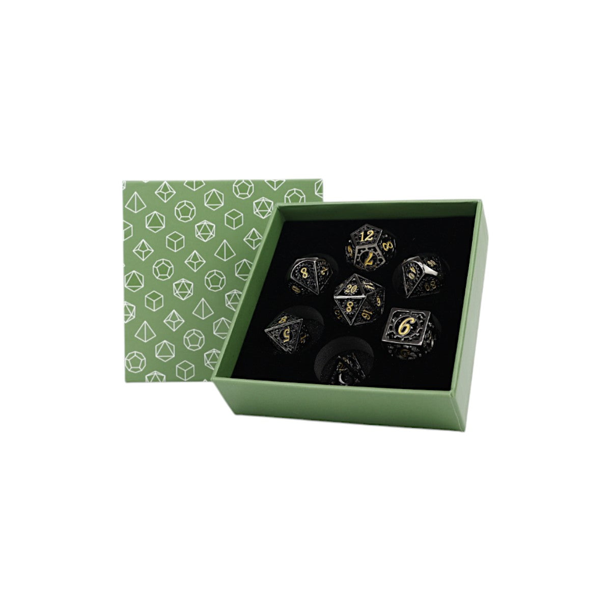 Metal RPG Clockwork Sun Dice Set Gold/Black - LPG Dice Set