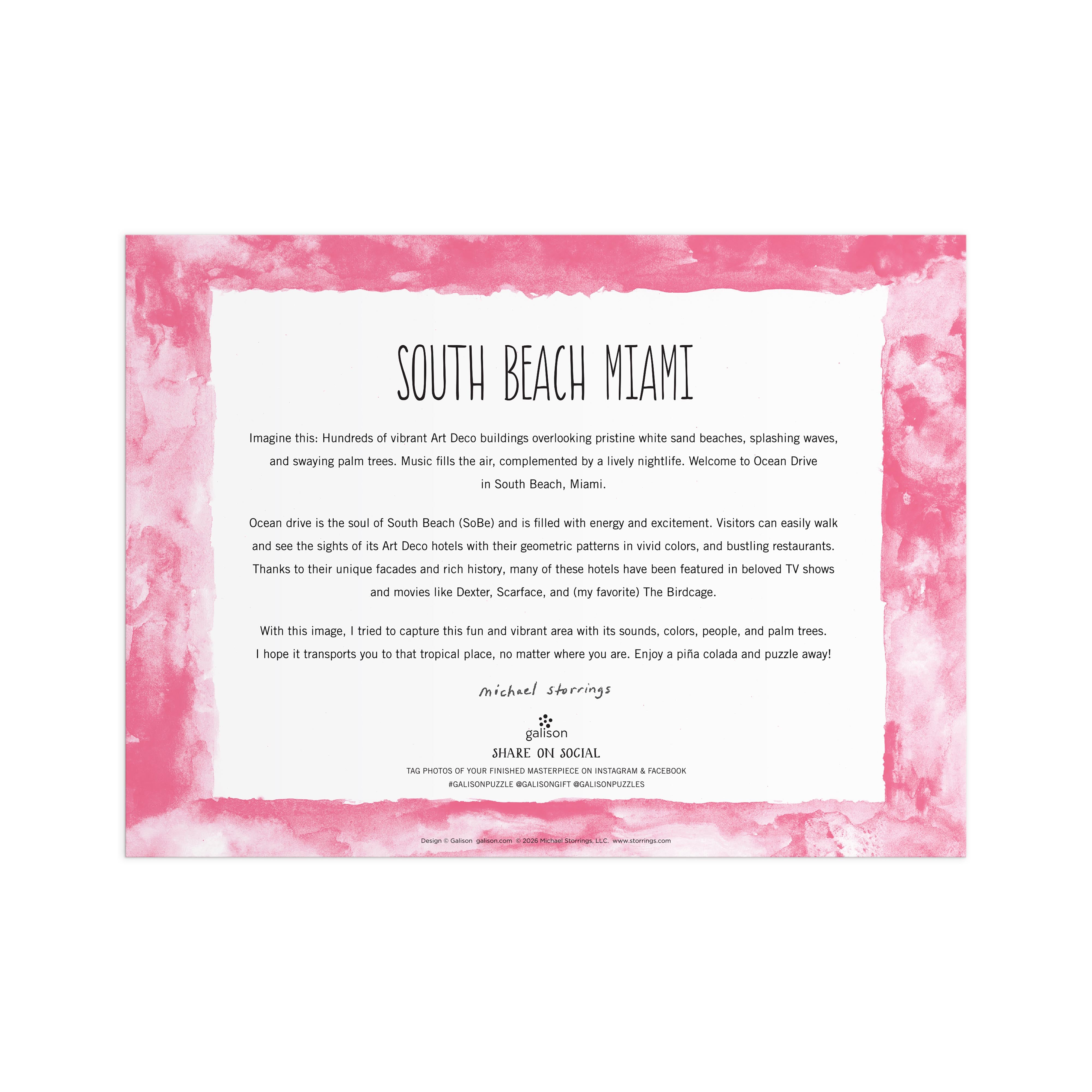 South Beach Miami Michael Storrings - Puzzle 1000pc Galison