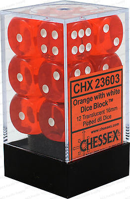 CHX23603 Translucent Orange/White 16mm d6 Pink/silver Dice Block Chessex