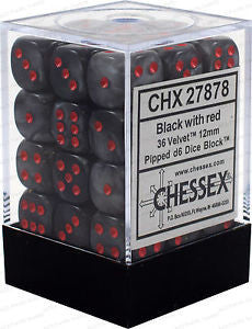CHX27878 Velvet 12mm d6 Black/red Dice Block Chessex