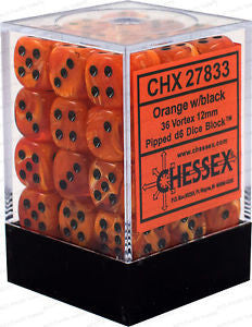 CHX27833 Vortex 12mm d6 Orange/black Dice Block Chessex