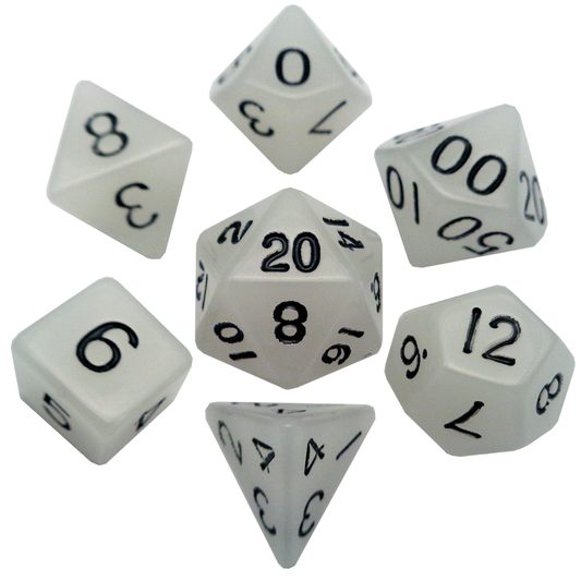 7-set Mini Glow Clear - MDG Mini Polyhedral Dice Set