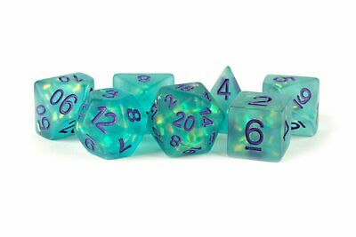 Icy Opal Teal with Purple Numbers - MDG Unicorn Resin Polyhedral Dice Set