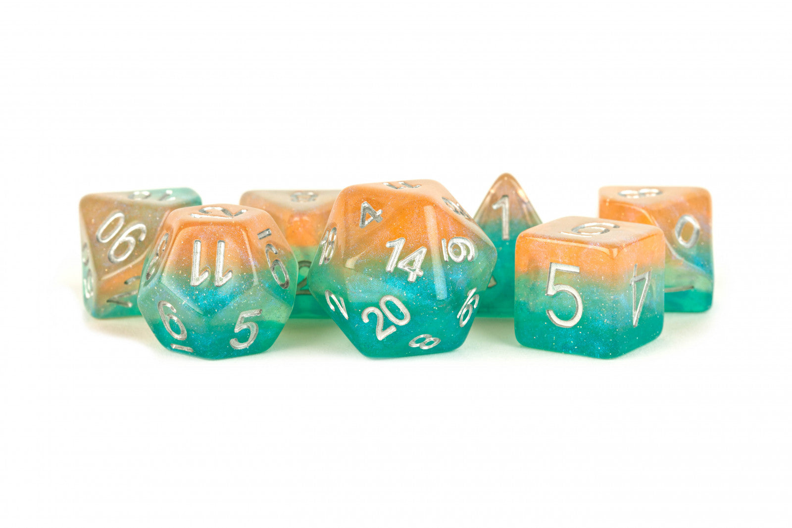 Layered Stardust Sunset - MDG Resin 16mm Polyhedral Dice Set