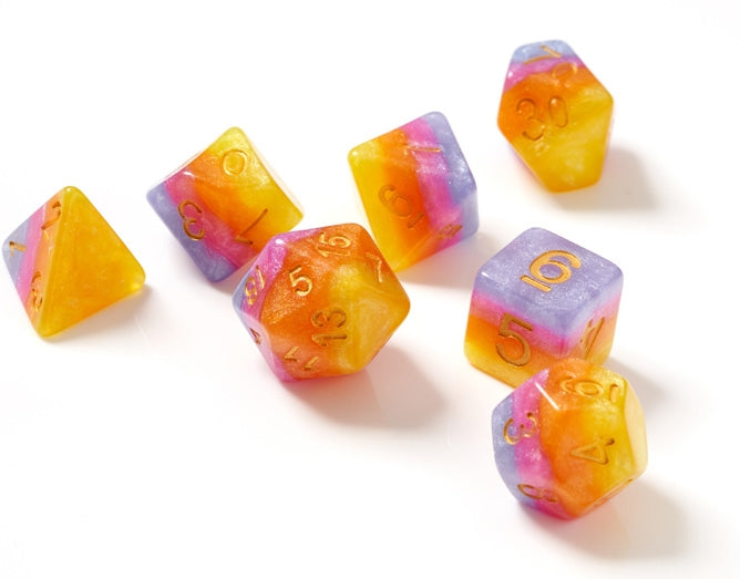 7-set Tahitian Sunset gd Dice in Tube - Sirius Dice