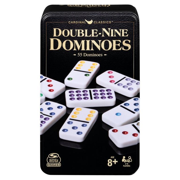 Classic Double 9 Coloured Dominoes in Tin