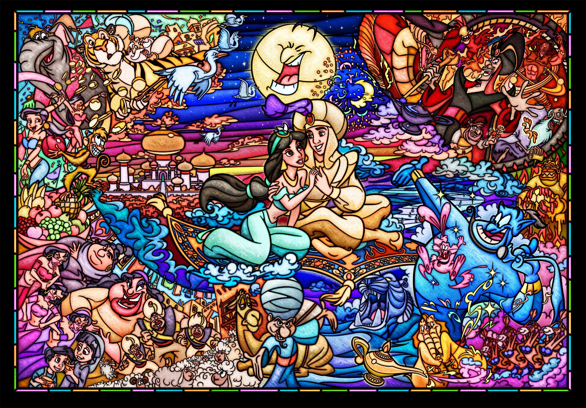 Aladdin Story Stained Glass Puzzle 500 pieces - Tenyo Puzzle Disney
