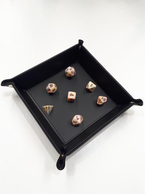 Black Leather Folding Dice Tray - 22x22cm