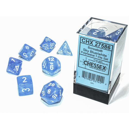 CHX27586 Borealis Luminary Polyhedral Sky Blue-White 7-Die Set Chessex