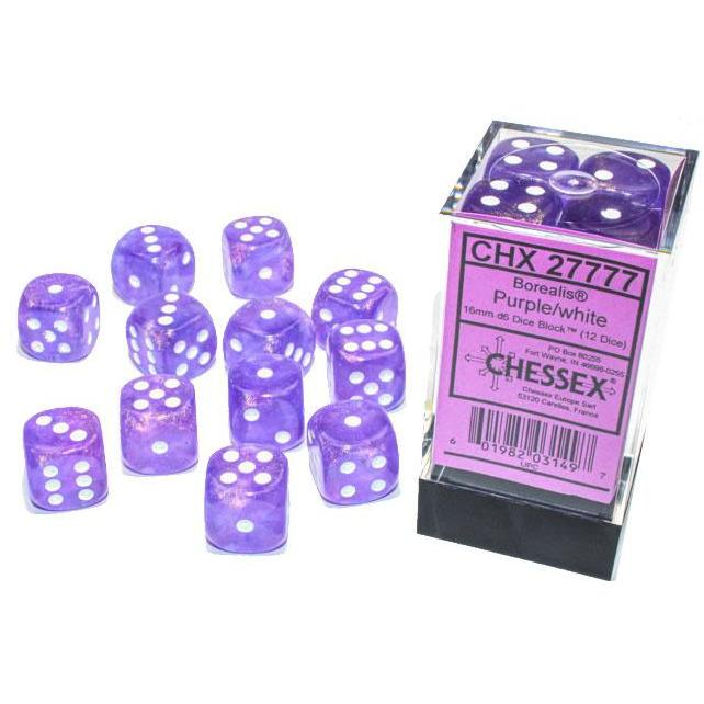CHX27777 Borealis 16mm d6 Purple/White Chessex