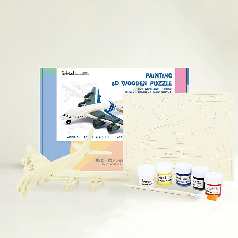 PAINTING 3D WOODEN CIVIL AIRPLANE - ROBOTIME