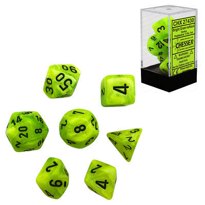 CHX27430 Bright Green/Black Vortex Polyhedral 7-Die Set Chessex