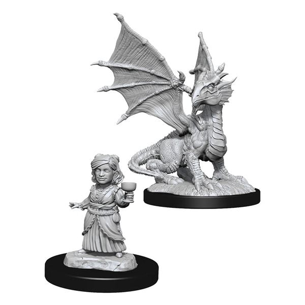 Dragon Silver Wyrmling & Female Halfling - D&D Nolzurs Marvelous Unpainted Miniatures