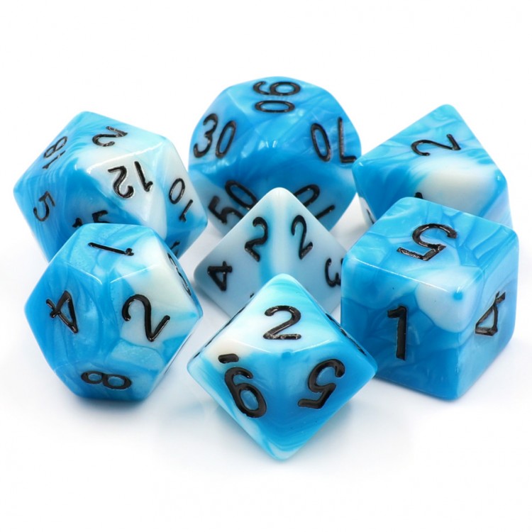 Freyas Frost - Blue/White - Fusion - 7-Set TMG RPG Dice