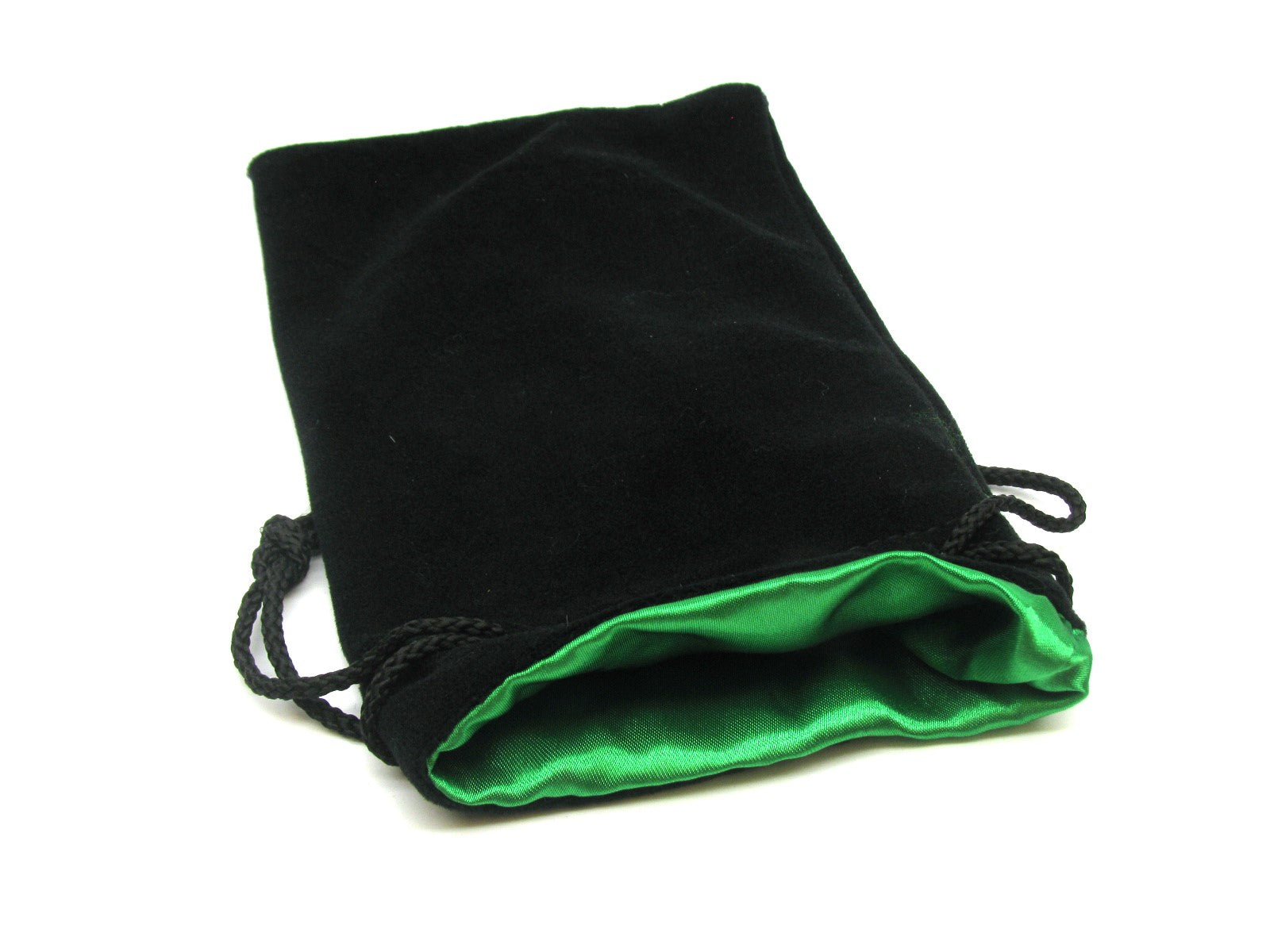 Green Satin Lined - Black Velvet Dice Bag 12.5x20cm