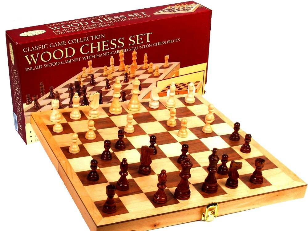 Chess 15 " Inlaid Folding Board Felted Interior with Latch