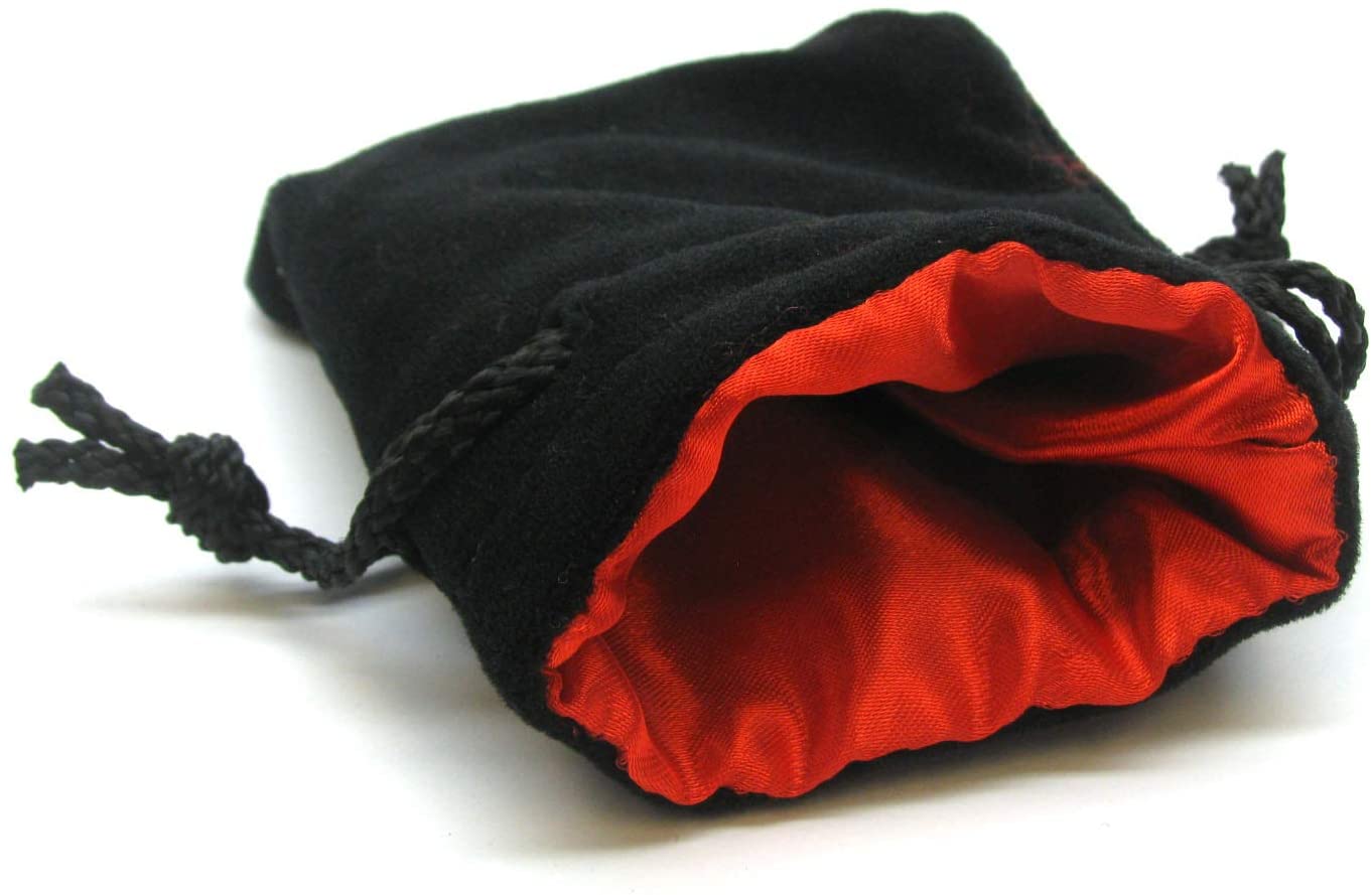 Red Satin Lined - Black Velvet Dice Bag 9.5x10cm