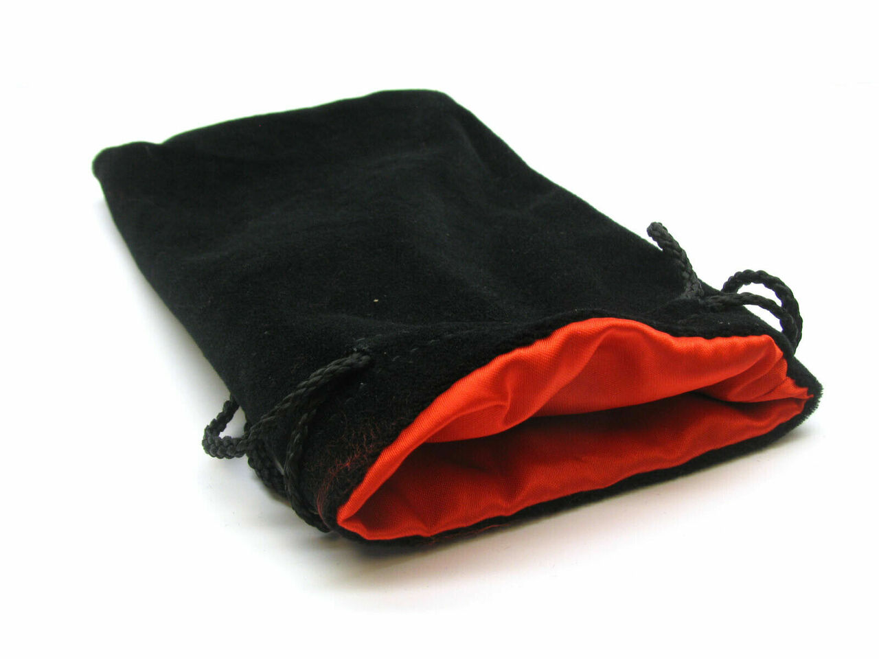 Red Satin Lined - Black Velvet Dice Bag 12.5x20cm