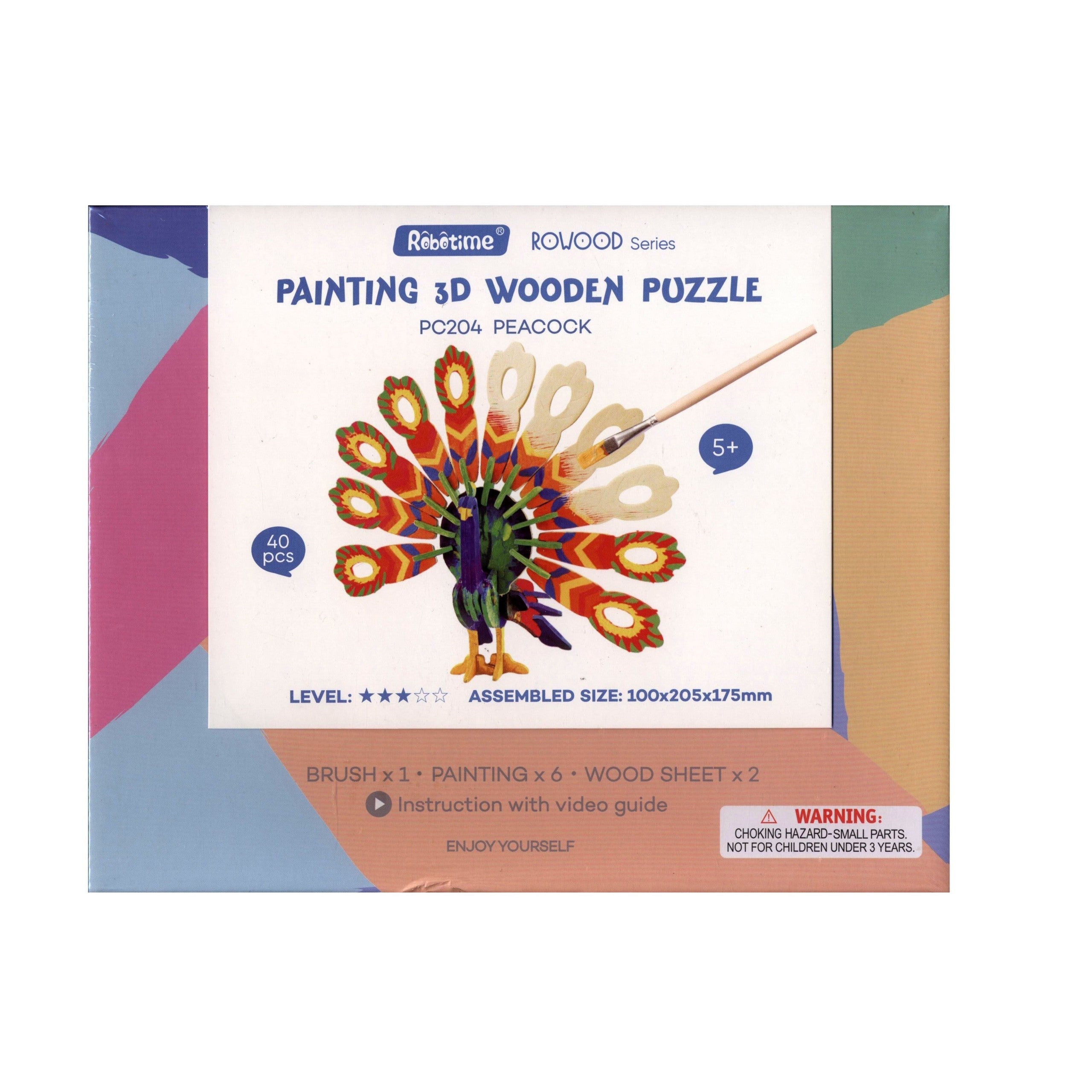 PAINTING 3D WOODEN PEACOCK - ROBOTIME