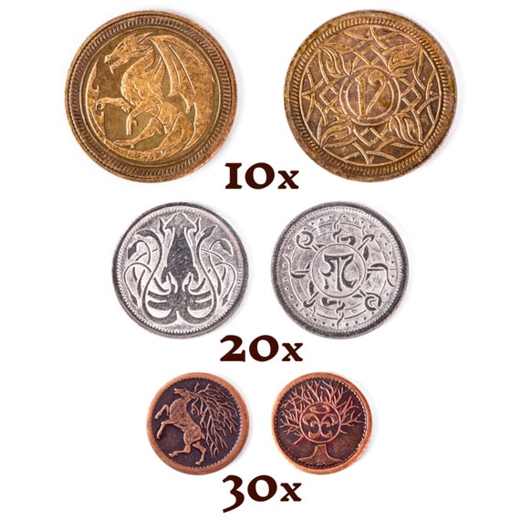 The Dragons Hoard - 60 Metal Coins in Leather Pouch