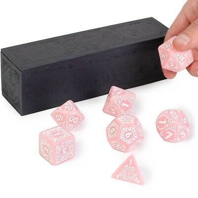 Titan Dice Calliope - Cherry Blossom with White 25mm Polyhedrals in Wooden Box