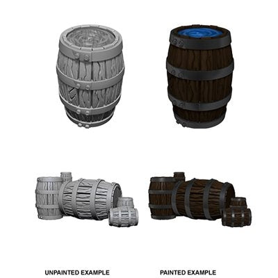 Barrel & Pile of Barrels - WizKids Deep Cuts Unpainted Miniatures