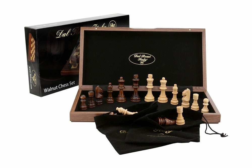 Chess- 44cm Staunton Folding Walnut Inlaid Set