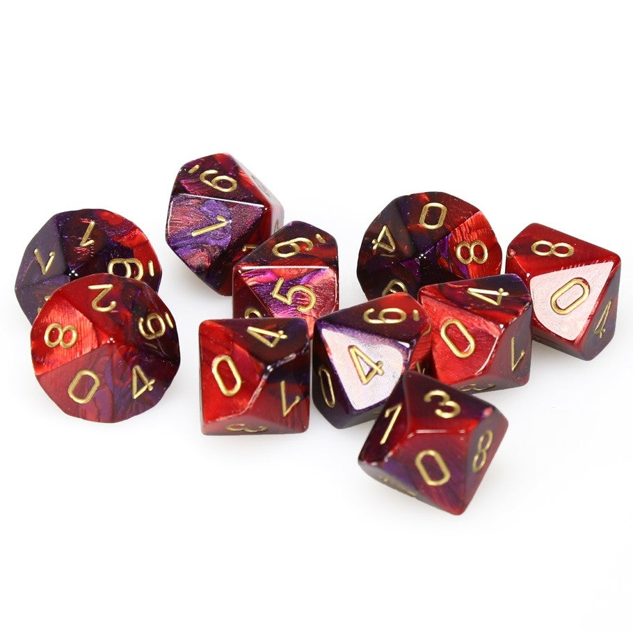 CHX26226 Gemini Polyhedral Purple-Red/gold Set of Ten d10s Chessex