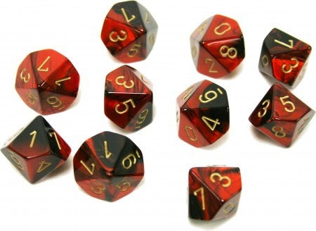 CHX26233 Gemini Polyhedral Black-Red/gold Set of Ten d10s Chessex