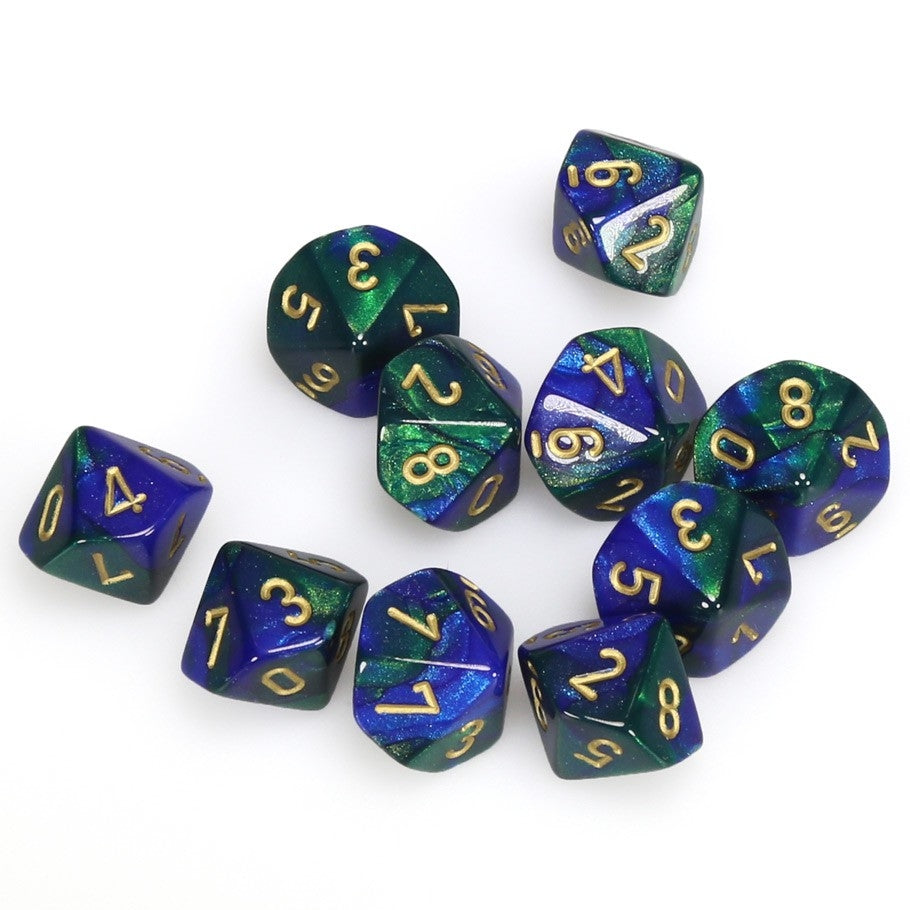 CHX26236 Gemini Polyhedral Blue-Green/gold Set of Ten d10s Chessex