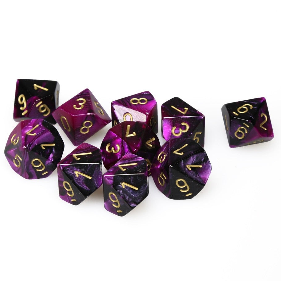 CHX26240 Gemini Polyhedral Black-Purple/gold Set of Ten d10s Chessex