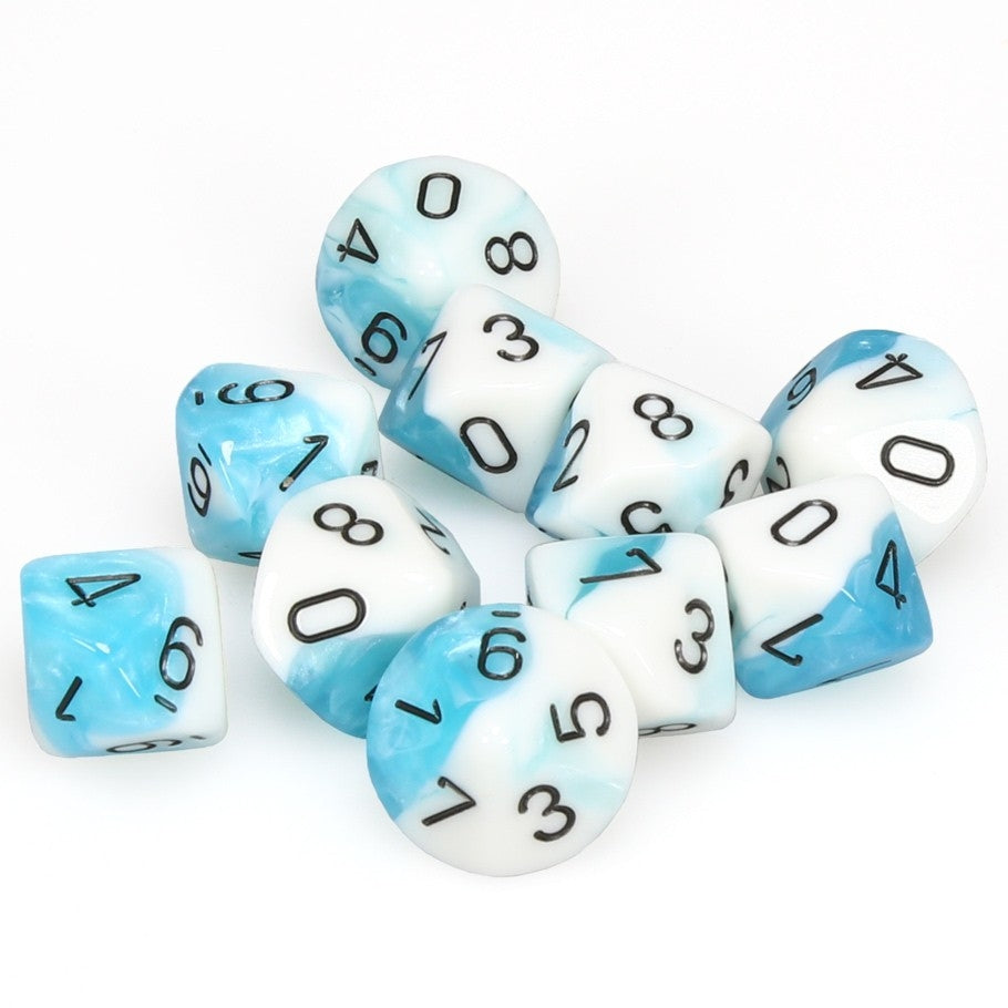 CHX26244 Gemini Polyhedral Teal-White/black Set of Ten d10s Chessex