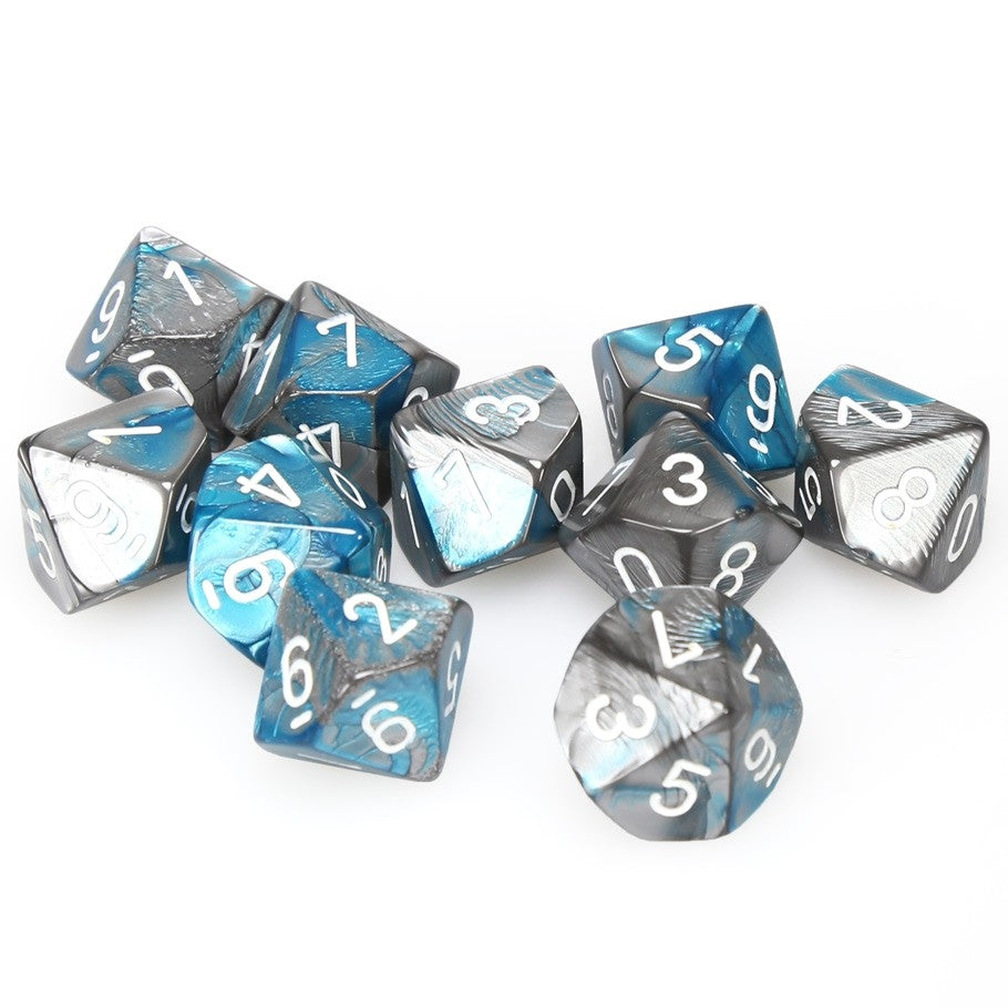 CHX26256 Gemini Polyhedral Steel-Teal w/white Set of Ten d10s Chessex