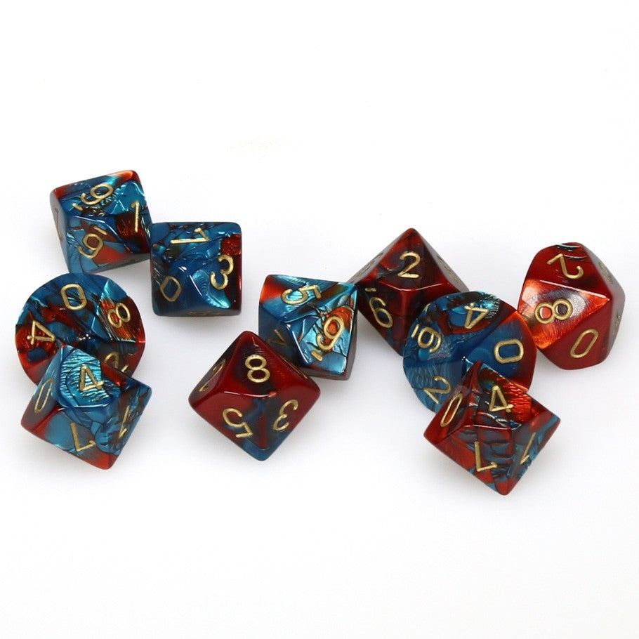 CHX26262 Gemini Polyhedral Red-Teal/gold Set of Ten d10s+ Chessex