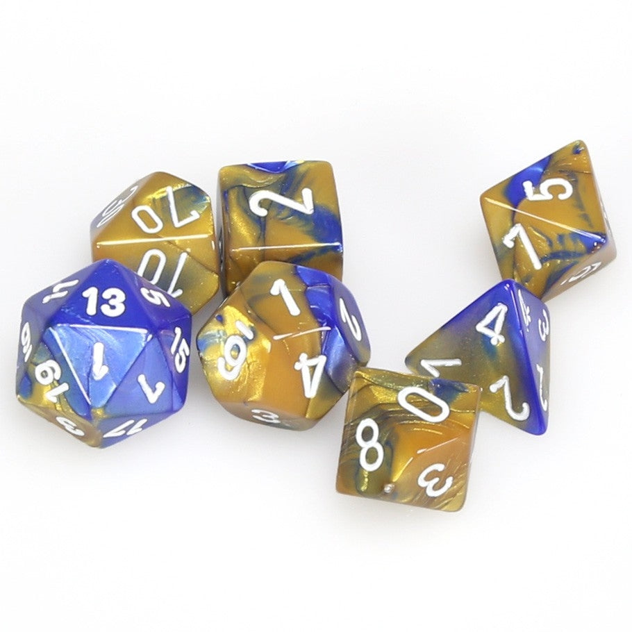CHX26422 Gemini Polyhedral Blue-Gold/white 7-Die Set Chessex