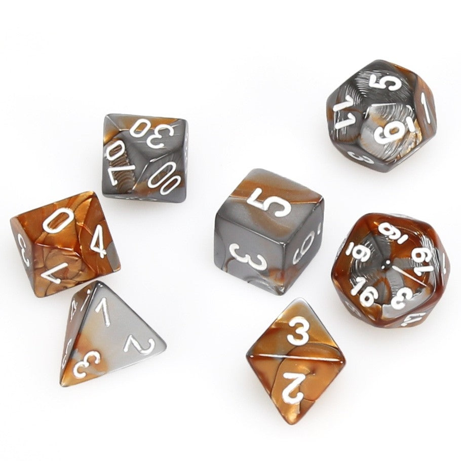 CHX26424 Gemini Polyhedral Copper-Steel/white 7-Die Set Chessex